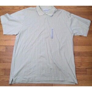 New Men's Geoffrey Beene Stretch Polo Shirt Size XL S/S Green Purple Striped NWT